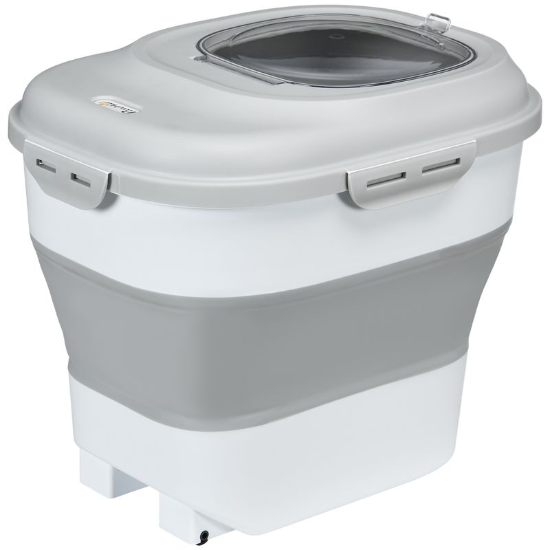 PawHut - Conteneur Croquettes 25L Pliable Roulettes et Accessoires - Gris