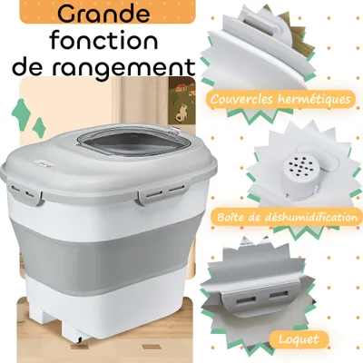 PawHut - Conteneur Croquettes 25L Pliable Roulettes et Accessoires - Gris PawHut - Conteneur Croquettes 25L Pliable Roulettes et Accessoires - Gris