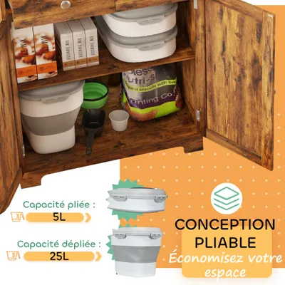 PawHut - Conteneur Croquettes 25L Pliable Roulettes et Accessoires - Gris PawHut - Conteneur Croquettes 25L Pliable Roulettes et Accessoires - Gris