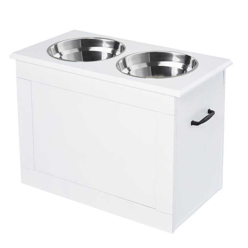 PawHut - Porte-gamelles surélevé avec 2 gamelles et coffre-blanc