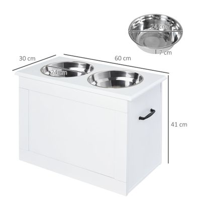 PawHut - Porte-gamelles surélevé avec 2 gamelles et coffre-blanc