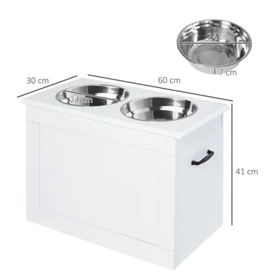 PawHut - Porte-gamelles surélevé avec 2 gamelles et coffre-blanc