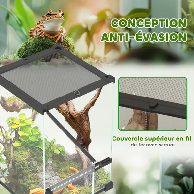 PawHut - Terrarium vivarium en verre couvercle maille métallique porte noir