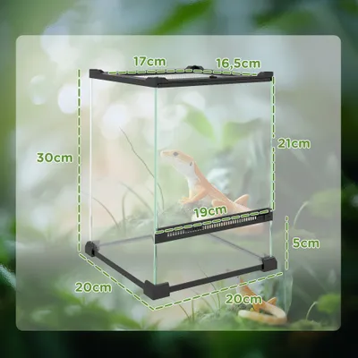 PawHut - Terrarium vivarium en verre couvercle maille métallique porte noir
