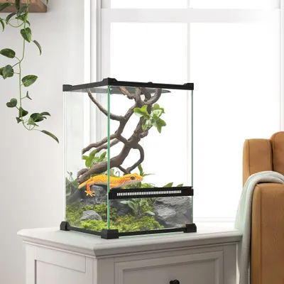 PawHut - Terrarium vivarium en verre couvercle maille métallique porte noir