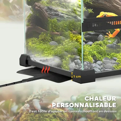 PawHut - Terrarium vivarium en verre couvercle maille métallique porte noir