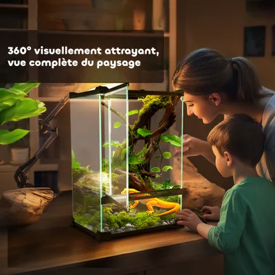 PawHut - Terrarium vivarium en verre couvercle maille métallique porte noir