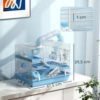 PawHut - Cage Hamster Portable 2 Portes 2 Étages - Blanc Bleu