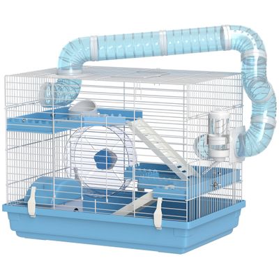 PawHut - Cage Hamster Portable 2 Portes 2 Étages - Blanc Bleu