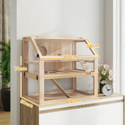 PawHut - Cage hamster 3 niveaux rampes roue bascule cabane H.76cm