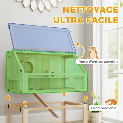PawHut - Cage hamster 3 niveaux rampes roue bascule cabane H.76cm