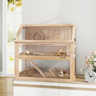 PawHut - Cage hamster 3 niveaux rampes roue bascule cabane H.76cm