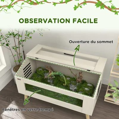 PawHut - Terrarium 140L aération latérale fenêtres verre trempé - bois