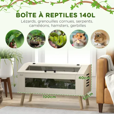 PawHut - Terrarium 140L aération latérale fenêtres verre trempé - bois