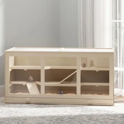 PawHut - Cage hamster 2 étages toit ouvrable fenêtres plateau bois H.55cm PawHut - Cage hamster 2 étages toit ouvrable fenêtres plateau bois H.55cm