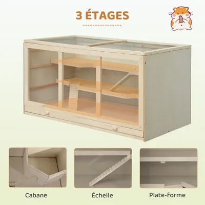 PawHut - Cage hamster 2 étages toit ouvrable fenêtres plateau bois H.55cm PawHut - Cage hamster 2 étages toit ouvrable fenêtres plateau bois H.55cm