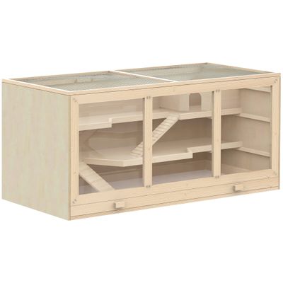 PawHut - Cage hamster 2 étages toit ouvrable fenêtres plateau bois H.55cm