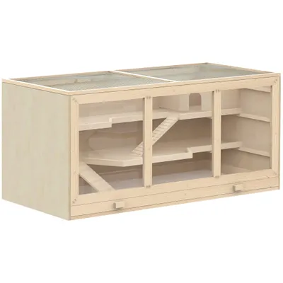 PawHut - Cage hamster 2 étages toit ouvrable fenêtres plateau bois H.55cm PawHut - Cage hamster 2 étages toit ouvrable fenêtres plateau bois H.55cm