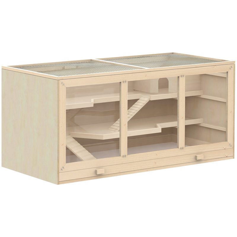 PawHut - Cage hamster 2 étages toit ouvrable fenêtres plateau bois H.55cm