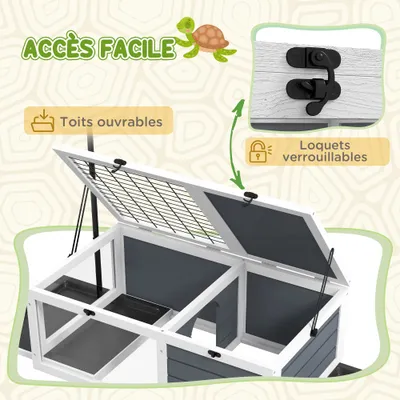 PawHut - Enclos tortue 2 espaces support lampe réglable - gris blanc