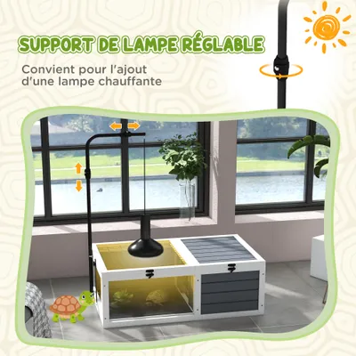 PawHut - Enclos tortue 2 espaces support lampe réglable - gris blanc