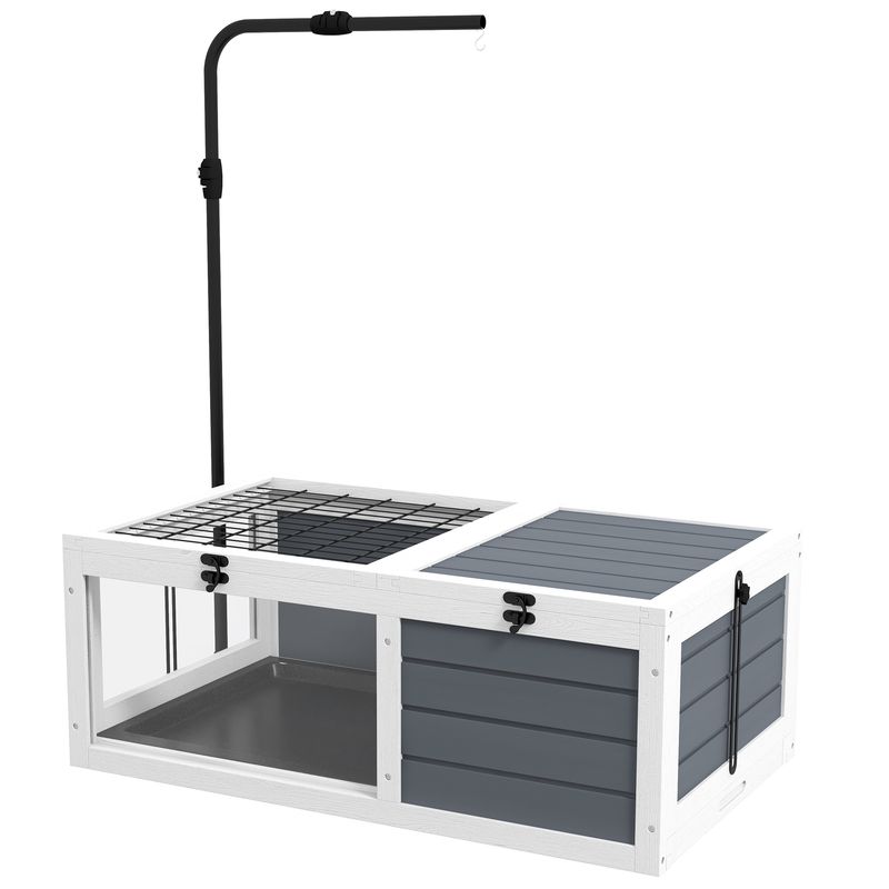 PawHut - Enclos tortue 2 espaces support lampe réglable - gris blanc