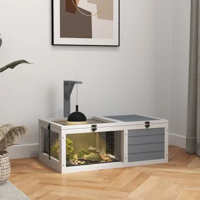 PawHut - Enclos et maison tortue extérieur 2 plateaux-H.31cm-gris clair