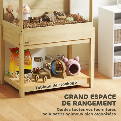 PawHut - Cage à hamster en bois - Toit ouvrant verrouillable - H.103cm