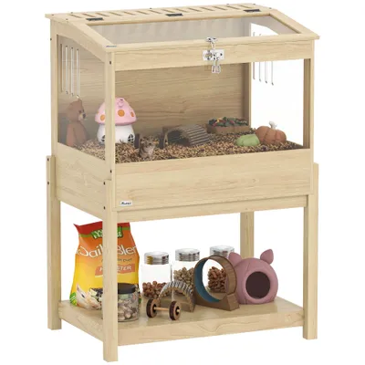 PawHut - Cage à hamster en bois - Toit ouvrant verrouillable - H.103cm