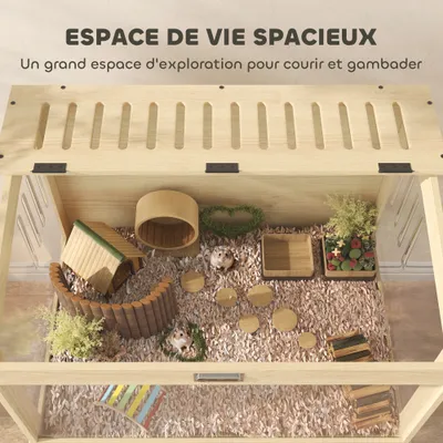 PawHut - Cage à hamster en bois - Toit ouvrant verrouillable - H.103cm