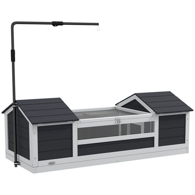 PawHut - Maison Tortue Terrestre Extérieure 2 niches, toit ouvrable - gris