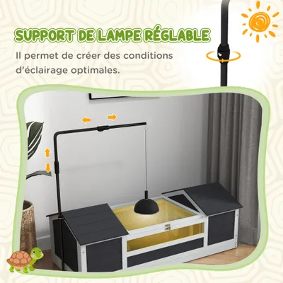 PawHut - Maison Tortue Terrestre Extérieure 2 niches, toit ouvrable - gris