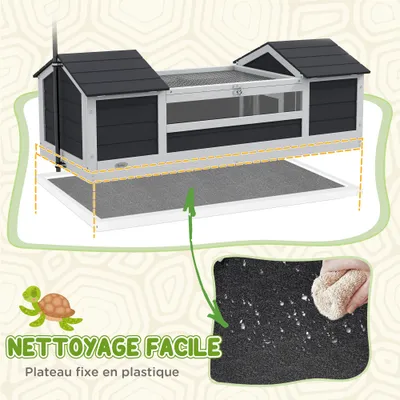 PawHut - Maison Tortue Terrestre Extérieure 2 niches, toit ouvrable - gris