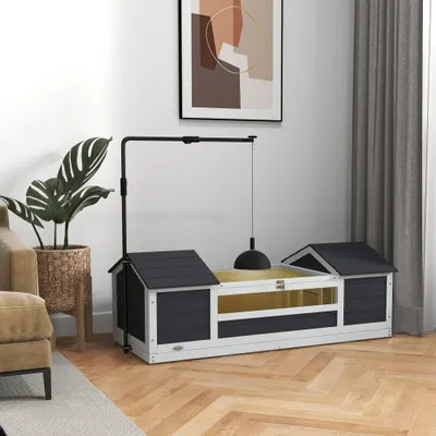 PawHut - Maison Tortue Terrestre Extérieure 2 niches, toit ouvrable - gris