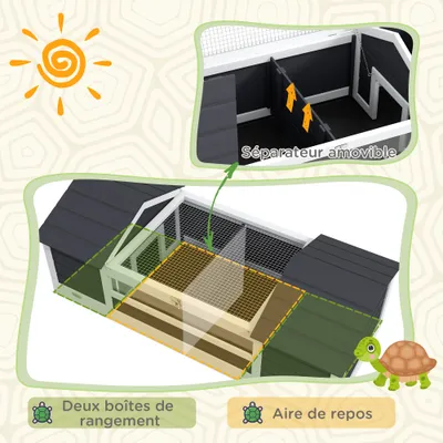 PawHut - Maison Tortue Terrestre Extérieure 2 niches, toit ouvrable - gris