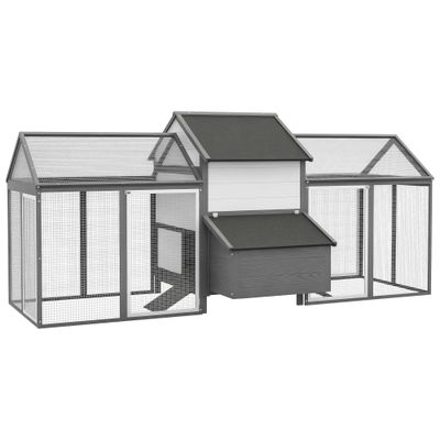 PawHut - Poulailler Bois 2 Enclos Modulables Niche Pondoir - Gris