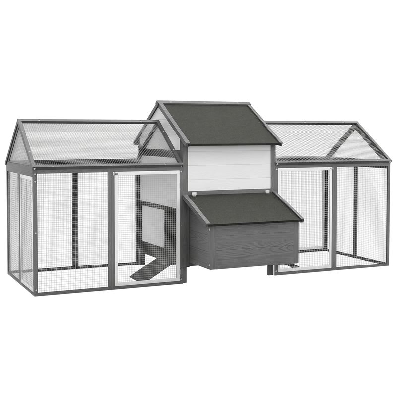 PawHut - Poulailler Bois 2 Enclos Modulables Niche Pondoir - Gris