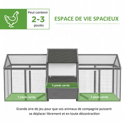 PawHut - Poulailler Bois 2 Enclos Modulables Niche Pondoir - Gris