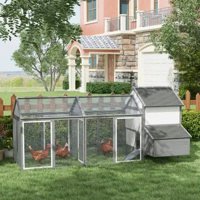 PawHut - Poulailler Bois 2 Enclos Modulables Niche Pondoir - Gris