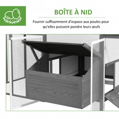 PawHut - Poulailler Bois 2 Enclos Modulables Niche Pondoir - Gris