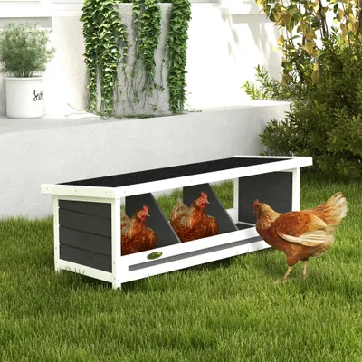 PawHut - Pondoir Poules 3 Places Bois avec Fond et Toit - Gris/Blanc/Noir