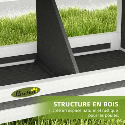 PawHut - Pondoir Poules 3 Places Bois avec Fond et Toit - Gris/Blanc/Noir