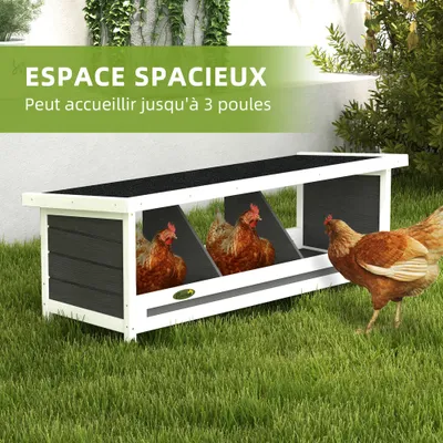 PawHut - Pondoir Poules 3 Places Bois avec Fond et Toit - Gris/Blanc/Noir