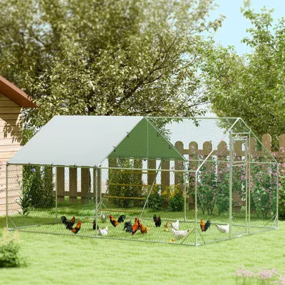 PawHut - Enclos poulailler 12 m² avec toit et perchoir - H.195cm - gris