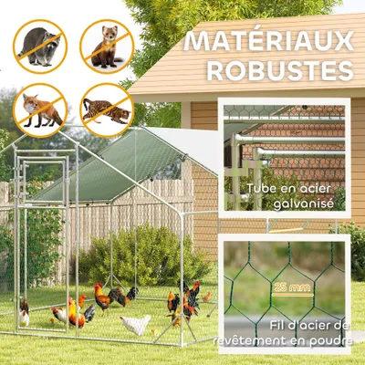 PawHut - Enclos poulailler 12 m² avec toit et perchoir - H.195cm - gris