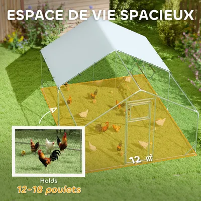 PawHut - Enclos poulailler 12 m² avec toit et perchoir - H.195cm - gris