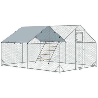 PawHut - Enclos poulailler 12 m² avec toit et perchoir - H.195cm - gris