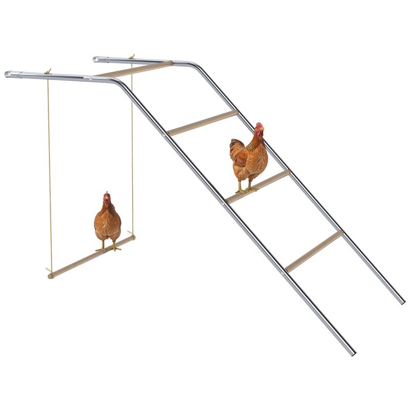 PawHut - Perchoir balançoire poule aire de jeu H.110cm-acier et bois verni