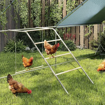 PawHut - Perchoir balançoire poule aire de jeu H.110cm-acier et bois verni