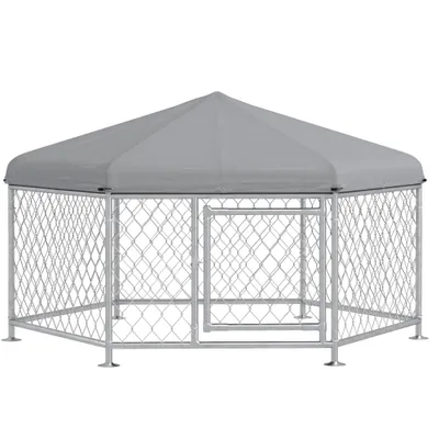 PawHut - Chenil entièrement couvert porte verrouillable-H.120cm-gris